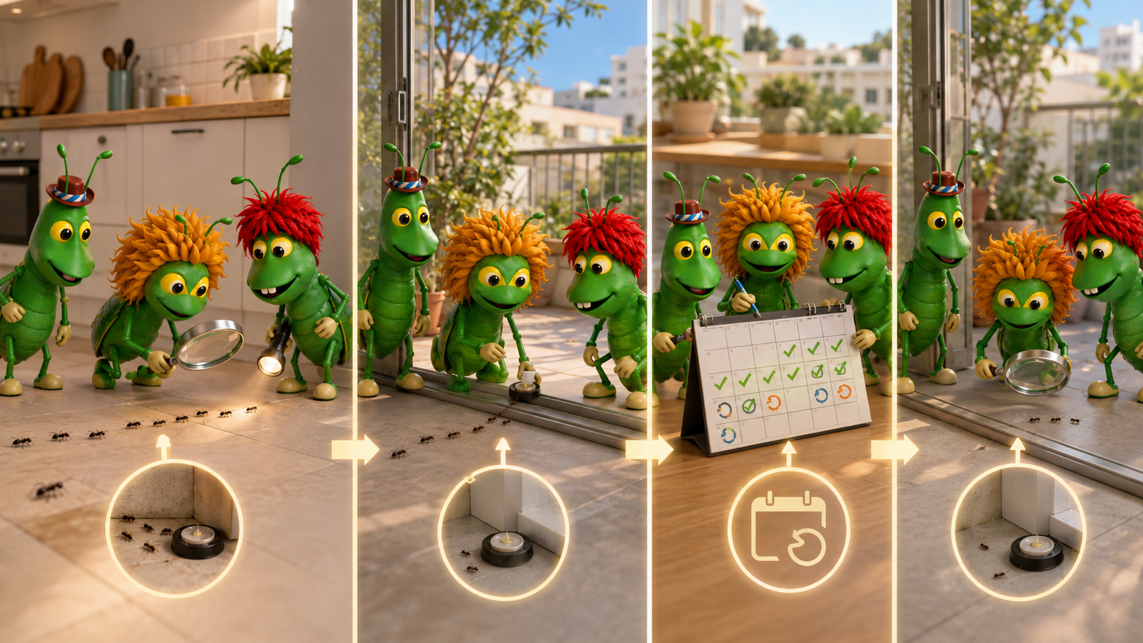 מעקב אחר מסלול נמלים ובדיקת פיתיון ג׳ל לאורך זמן
